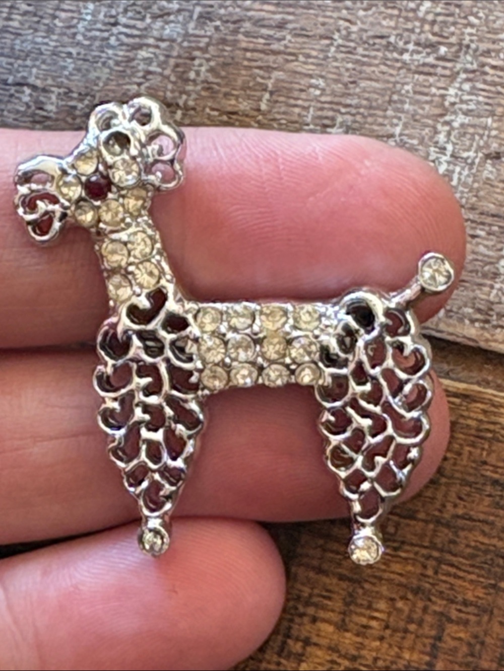 Vintage Crystal Poodle Brooch - Silver Tone with Clear Rhinestones - Picture 2 of 6